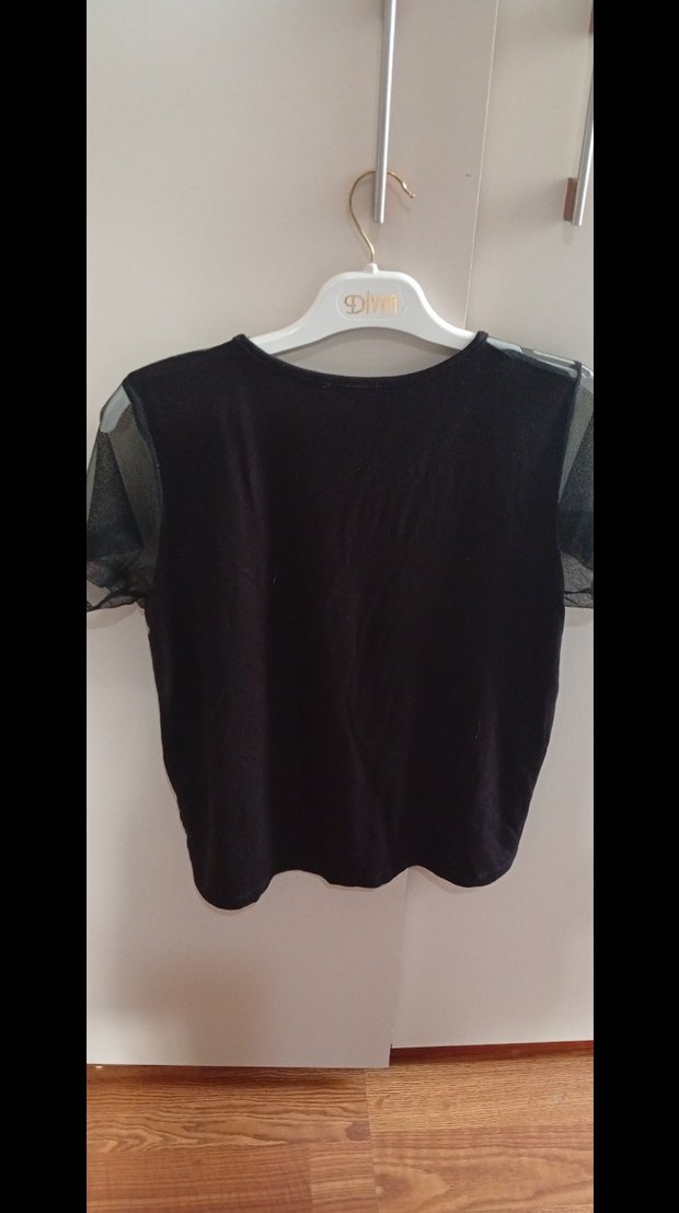 Siyah Mini Kısa Kollu Kadın Bluz - Görsel 2