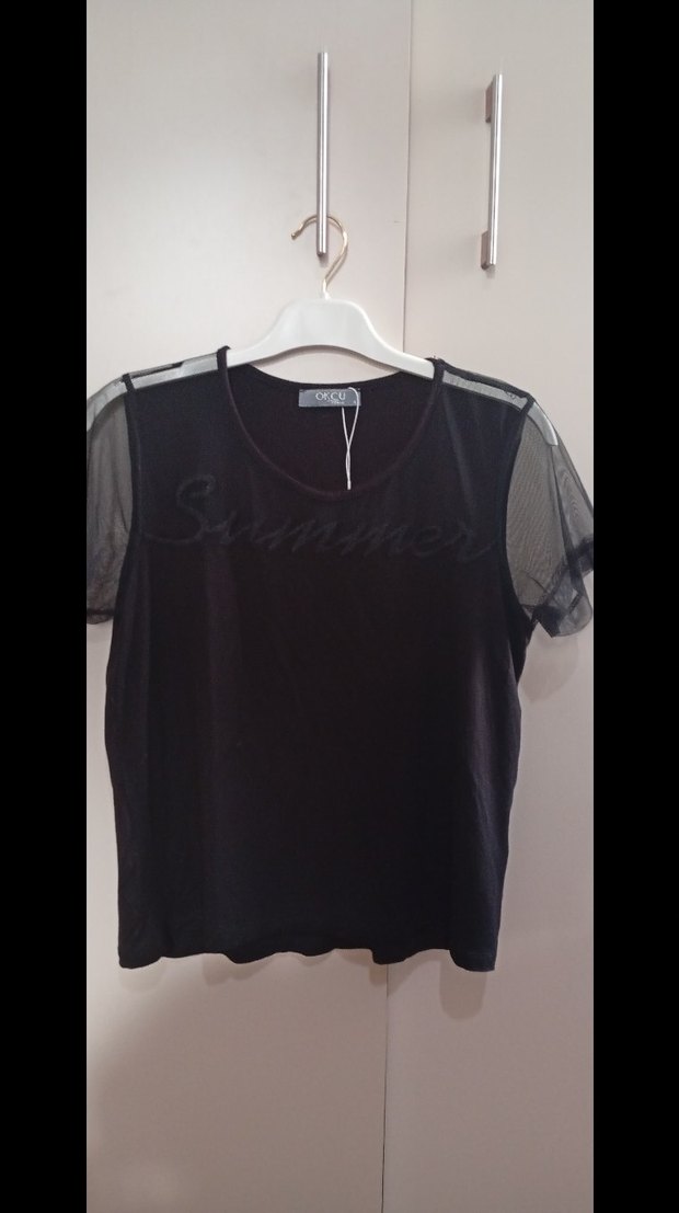 Siyah Mini Kısa Kollu Kadın Bluz - Görsel 3