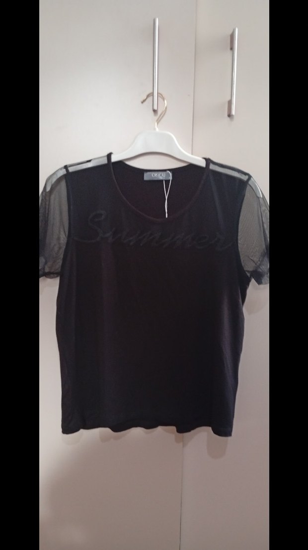 Siyah Mini Kısa Kollu Kadın Bluz - Görsel 4