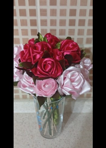 Renkli Pembe Saten Gül Buketi - Görsel 2