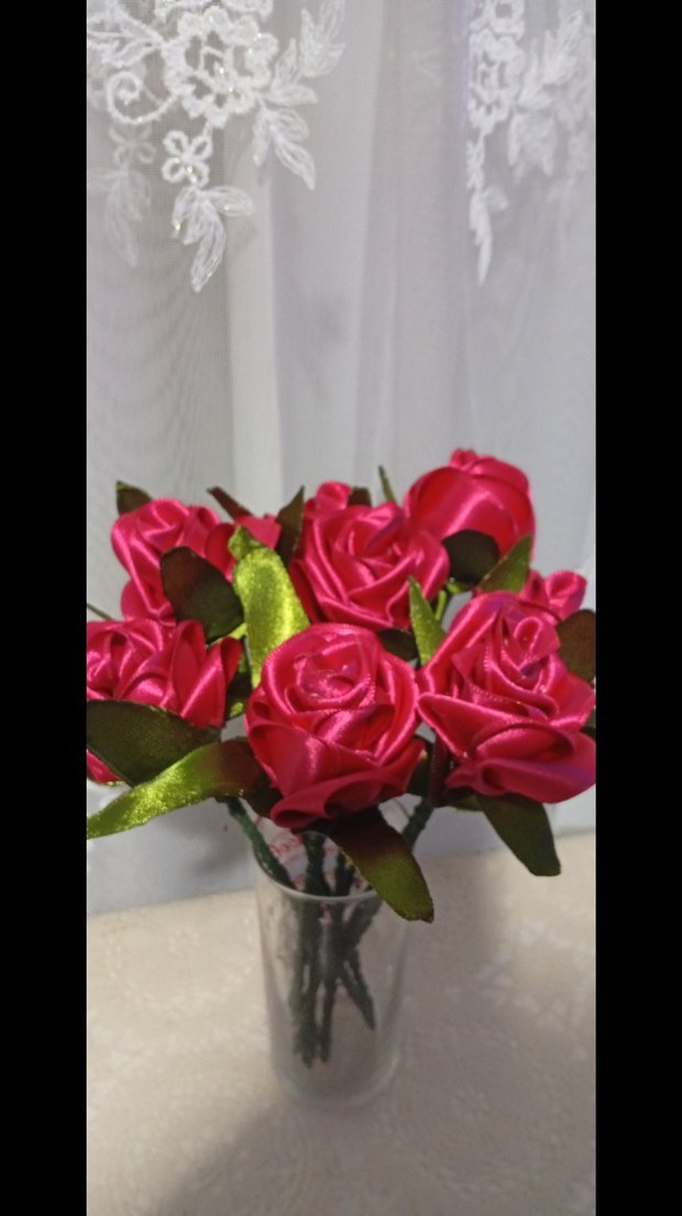 Pembe Yapay saten kurdele Gül Demeti adet fiyatı 100! - Görsel 2