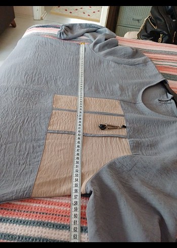 Bej renk Detaylı Gri Ayrobin kumaş  Tunik pantolonlu  takım - Görsel 6