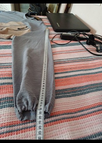 Bej renk Detaylı Gri Ayrobin kumaş  Tunik pantolonlu  takım - Görsel 8