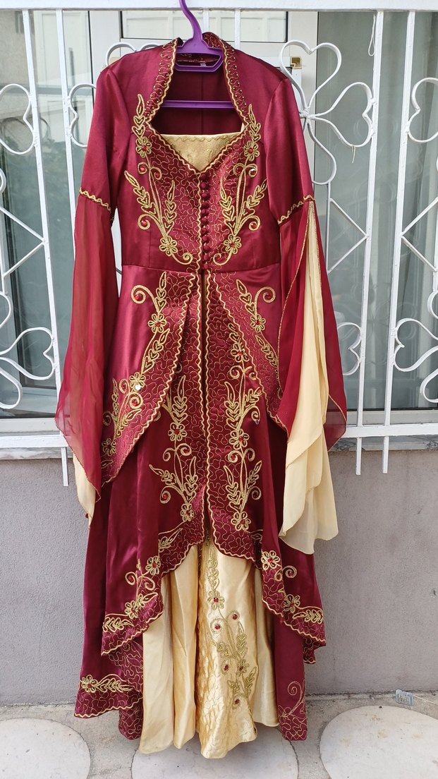 Bindallı Bordo Nakışlı Uzun Bohem Kadın Hint Elbisesi - Görsel 4