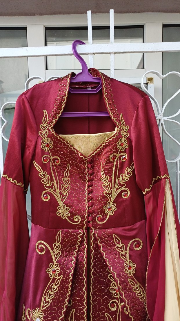 Bindallı Bordo Nakışlı Uzun Bohem Kadın Hint Elbisesi - Görsel 2