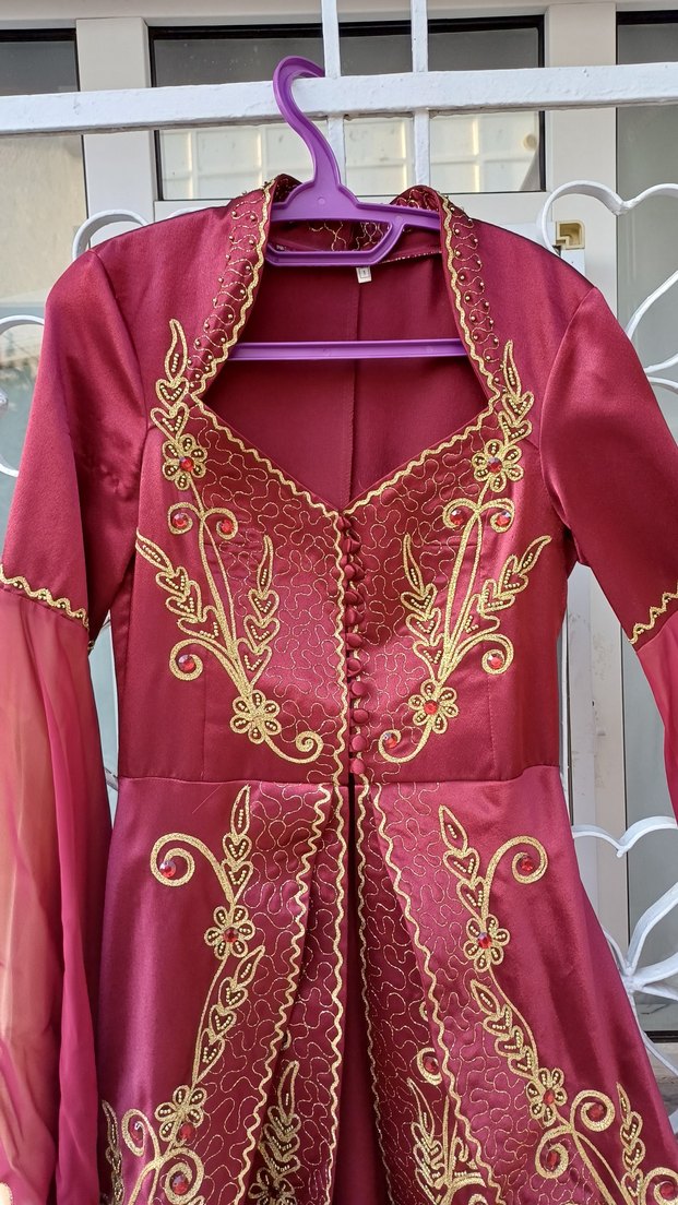 Bindallı Bordo Nakışlı Uzun Bohem Kadın Hint Elbisesi - Görsel 3