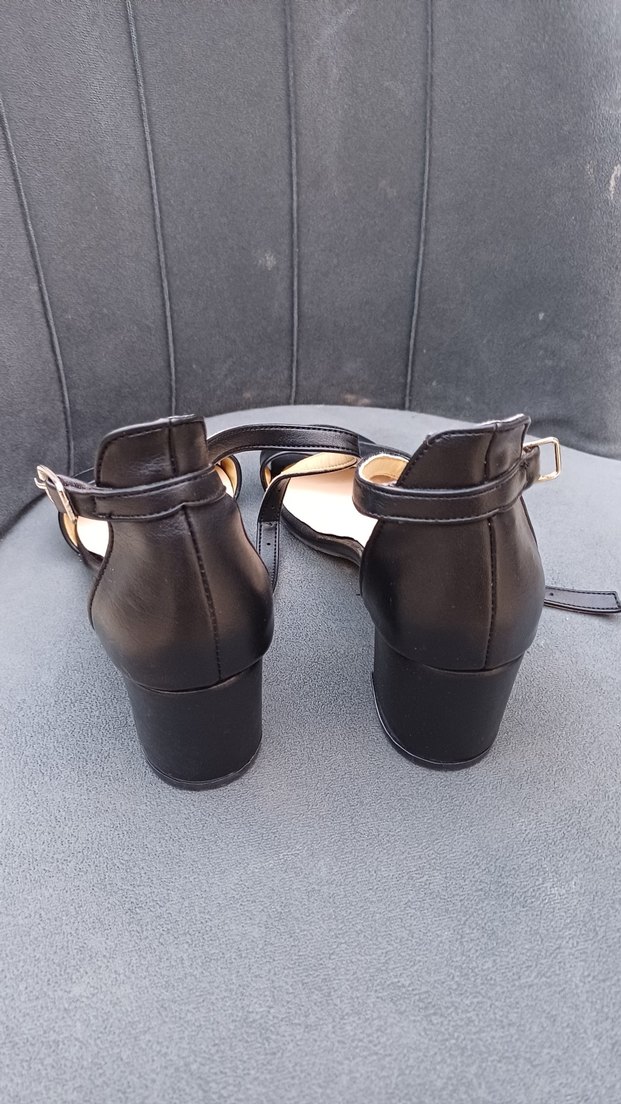 Siyah Tokalı kalın Topuklu Kadın sandalet  Ayakkabı - Görsel 4