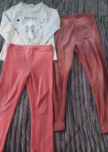 Kız Çocuk Gri Uzun Kollu Sweatshirt ve Fit Kadife Tayt