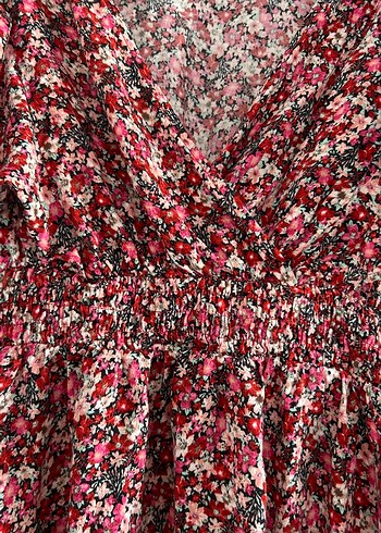 Bordo V Yaka Fırfırlı Bohem Midi Elbise - Görsel 3