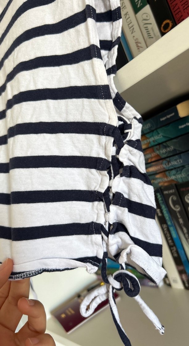 S beden Çizgili Pamuklu Tişört - Görsel 2