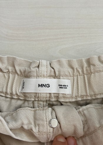 Mango Kadın Bej Keten Kemerli Mini Şort