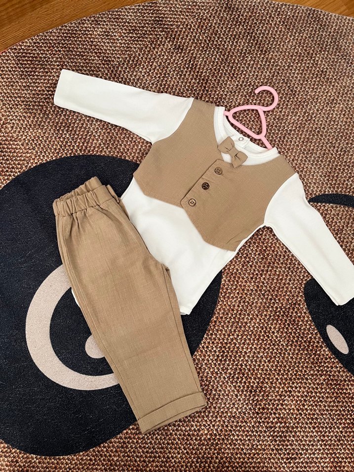 Erkek Bebek Uzun Kollu Kahverengi Takım - Görsel 2