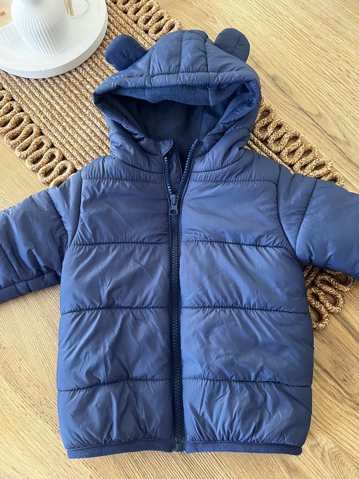 Koyu Mavi Erkek Çocuk Kürklü Kapüşonlu Mont - Görsel 2