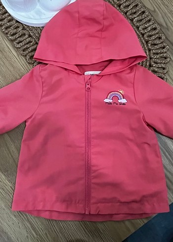 Kız Çocuk Kapüşonlu Fermuarlı Pembe Yağmurluk