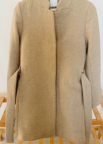 H&M Bej Kadin Yun Kemerli Midi Kaban