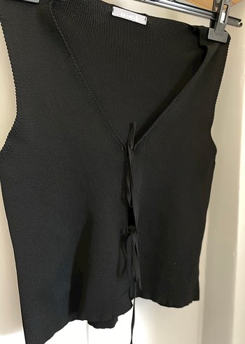 Zara Siyah bağlamalı Mini Triko Yelek
