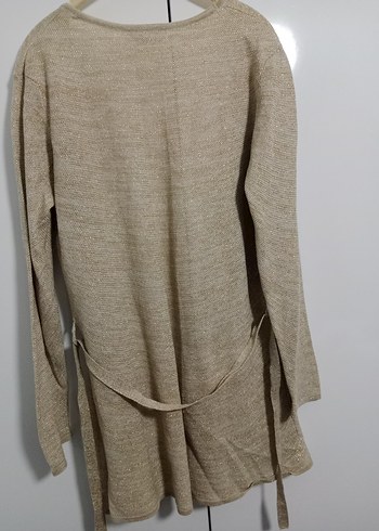 Simli Bej Kadın Keten Örgü Hırka - Görsel 4