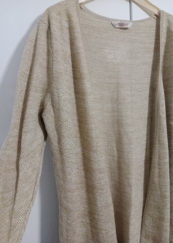 Simli Bej Kadın Keten Örgü Hırka - Görsel 3