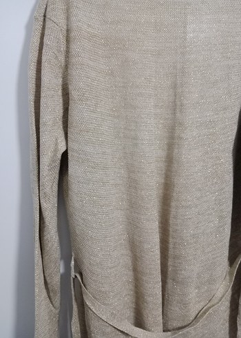 Simli Bej Kadın Keten Örgü Hırka - Görsel 5