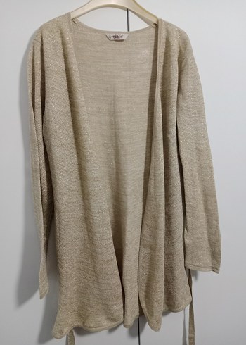 Simli Bej Kadın Keten Örgü Hırka - Görsel 2