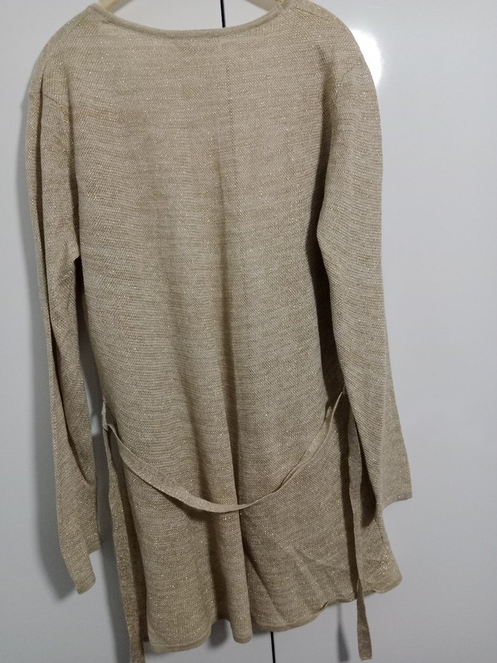 Simli Bej Kadın Keten Örgü Hırka - Görsel 4