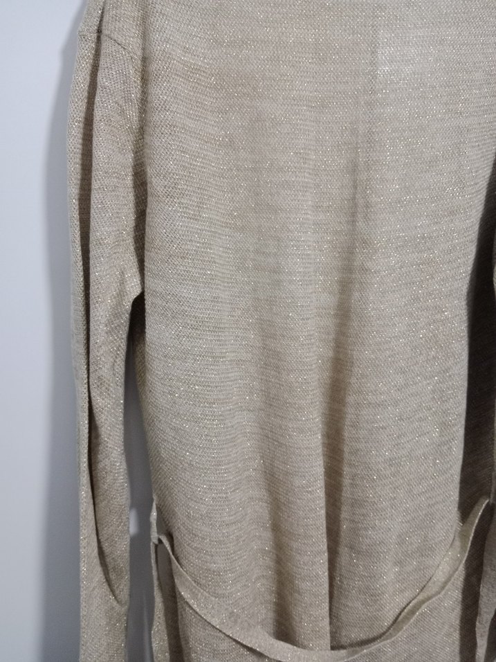 Simli Bej Kadın Keten Örgü Hırka - Görsel 5