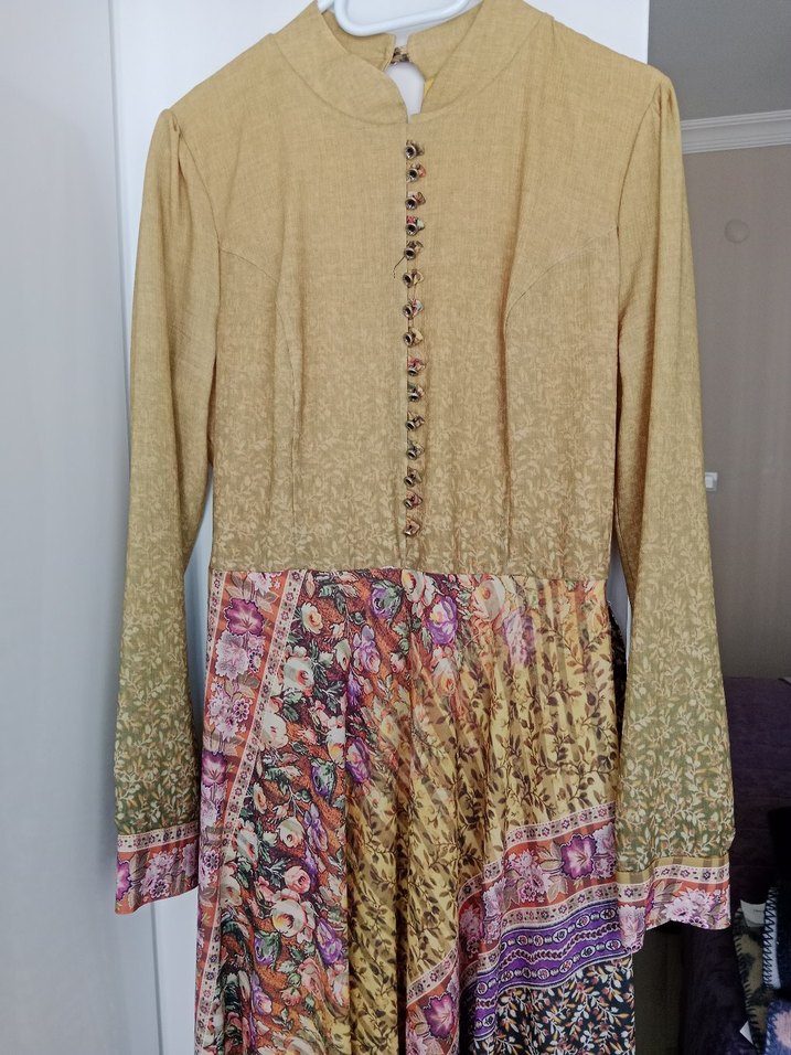 Bohem Çok Renkli Uzun Kollu Uzun Elbise - Görsel 2