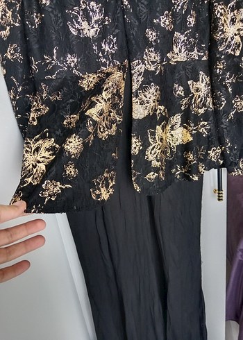 Uzun Kollu Klasik Varaklı Siyah Elbise - Görsel 5