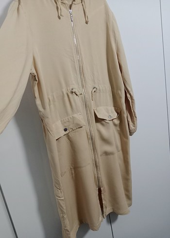 LC Waikiki Bej Kadın Uzun Keten Ceket - Görsel 4