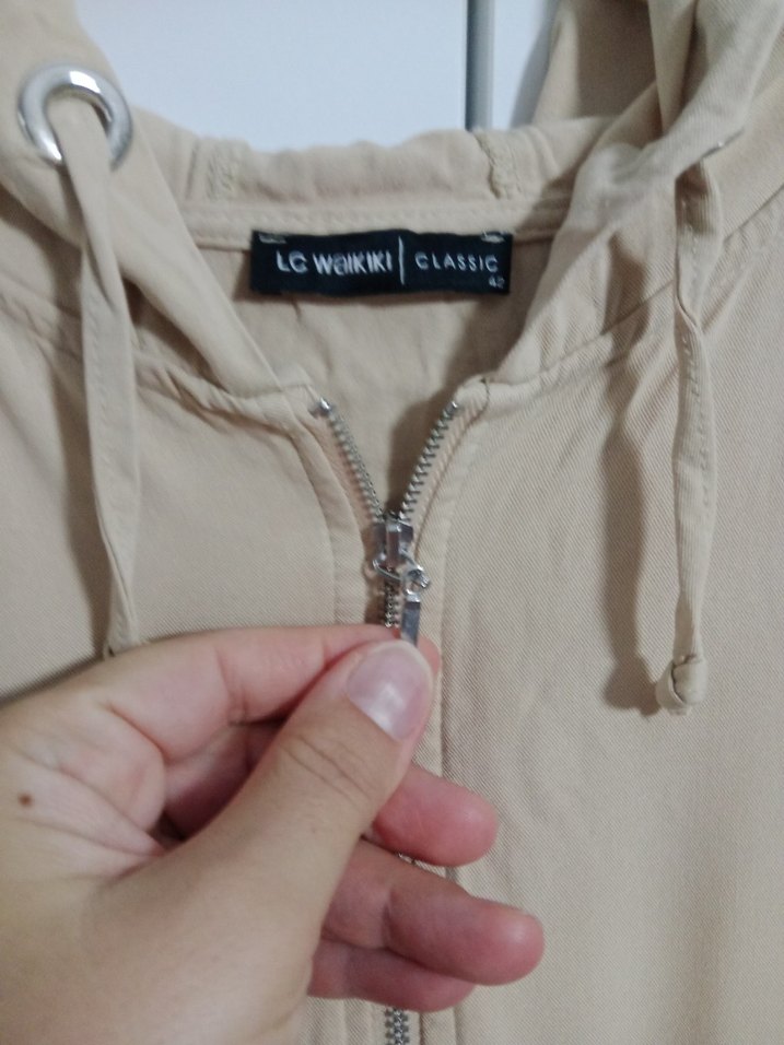 LC Waikiki Bej Kadın Uzun Keten Ceket - Görsel 3