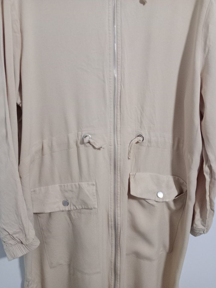 LC Waikiki Bej Kadın Uzun Keten Ceket - Görsel 2