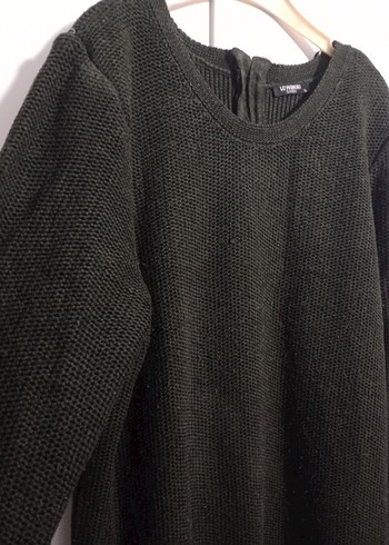 Koyu yeşil Örgü Kadın Yün Kazak - Görsel 2