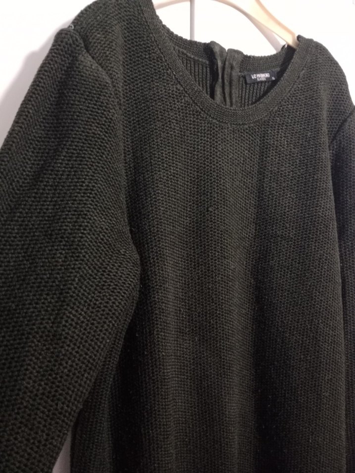 Koyu yeşil Örgü Kadın Yün Kazak - Görsel 2