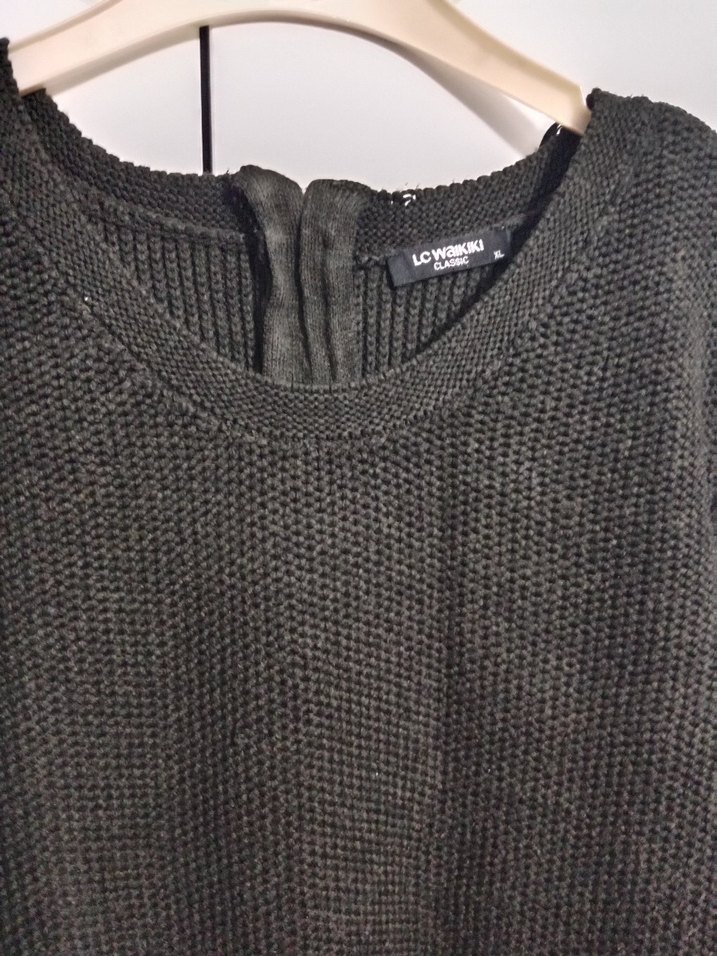 Koyu yeşil Örgü Kadın Yün Kazak - Görsel 4