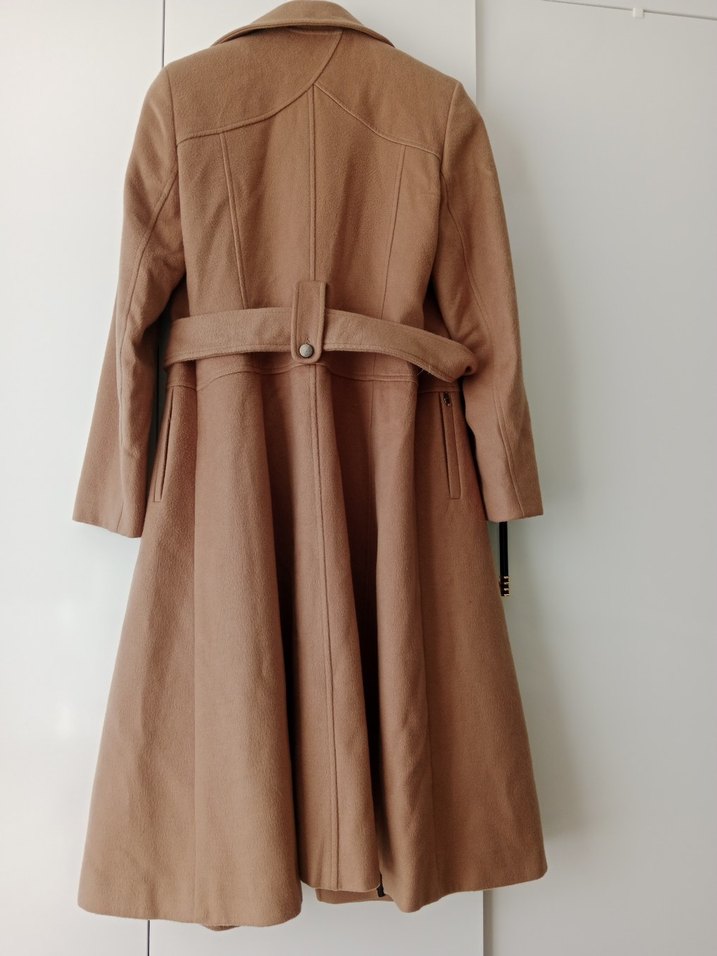 Setrems Kemerli Camel Rengi Tay Tüyü Uzun Kadın Kaban. - Görsel 5