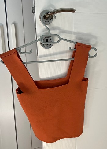 Kadın Turuncu Kare Yaka Askılı Crop Top - Görsel 4