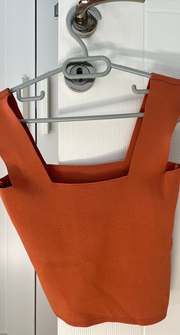 Kadın Turuncu Kare Yaka Askılı Crop Top - Görsel 2