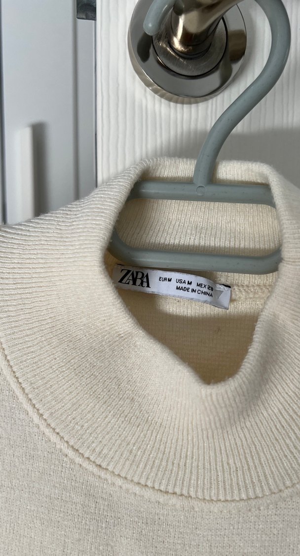 Zara Krem Rengi Kısa Kollu Yüksek Yakalı Bluz - Görsel 2