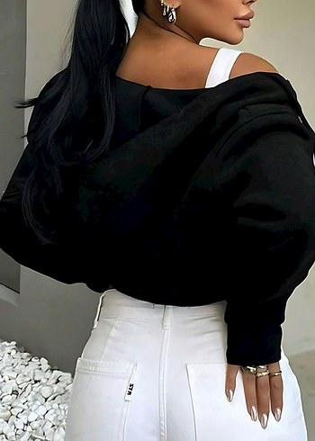 Siyah fermuarlı Kadın Sweatshirt L beden