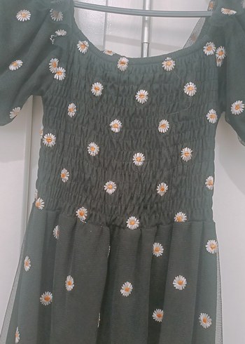 Papatyali Siyah Uzun Elbise - Görsel 2