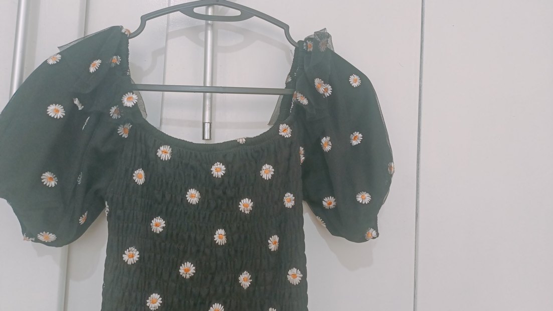 Papatyali Siyah Uzun Elbise - Görsel 4