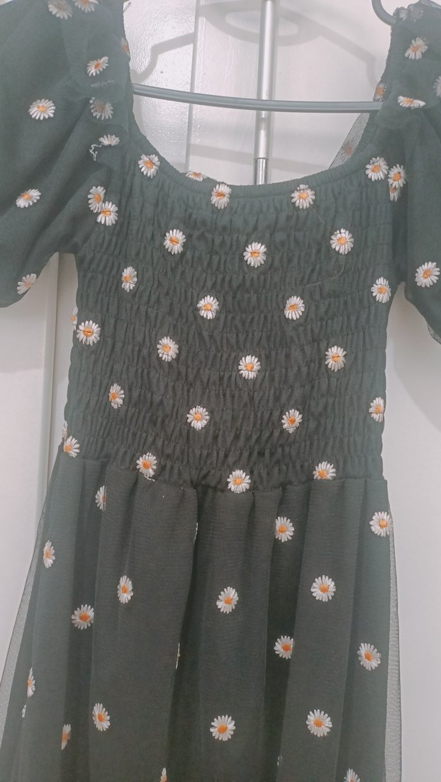 Papatyali Siyah Uzun Elbise - Görsel 2