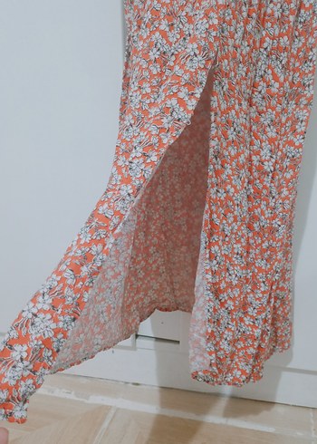 turuncu  Kısa Kollu Midi Elbise - Görsel 2