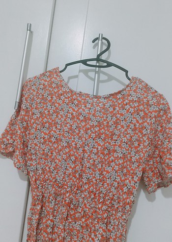 turuncu  Kısa Kollu Midi Elbise - Görsel 3