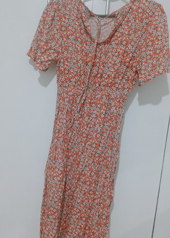 turuncu  Kısa Kollu Midi Elbise - Görsel 4