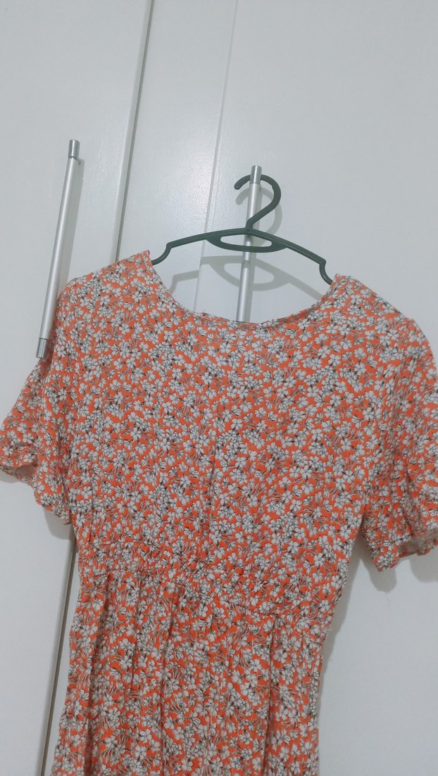 turuncu  Kısa Kollu Midi Elbise - Görsel 3