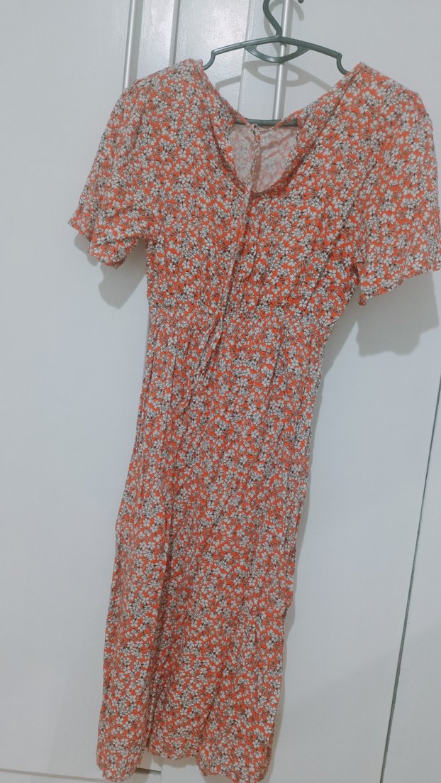 turuncu  Kısa Kollu Midi Elbise - Görsel 4