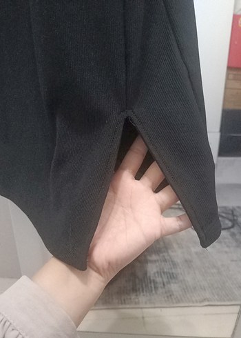 Siyah Drapeli V Yaka Midi Elbise - Görsel 4