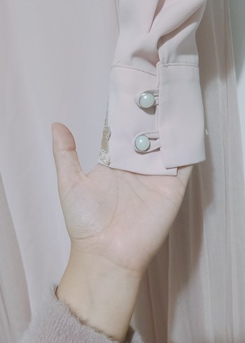 Uzun pudra Nakışlı Kadın Abiye Elbise - Görsel 4