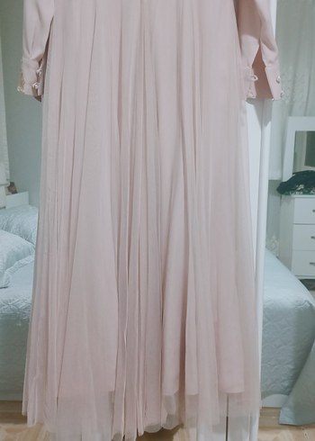 Uzun pudra Nakışlı Kadın Abiye Elbise - Görsel 5